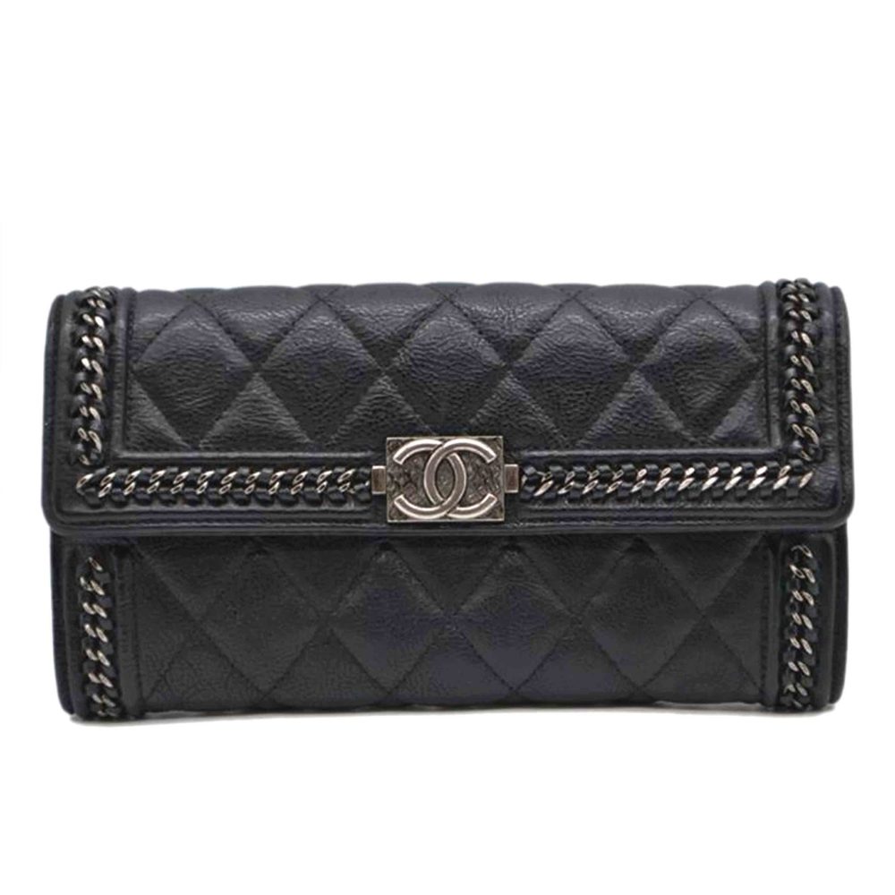 Chanel Boy Chanel Chain Around Long Wallet Black